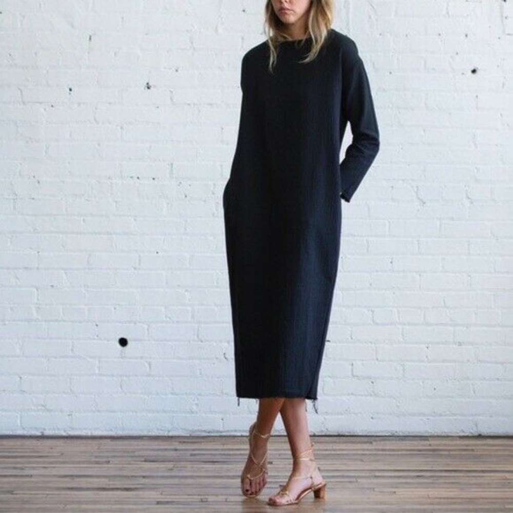 Black Crane New Quilted Cocoon Dress Longsleeve